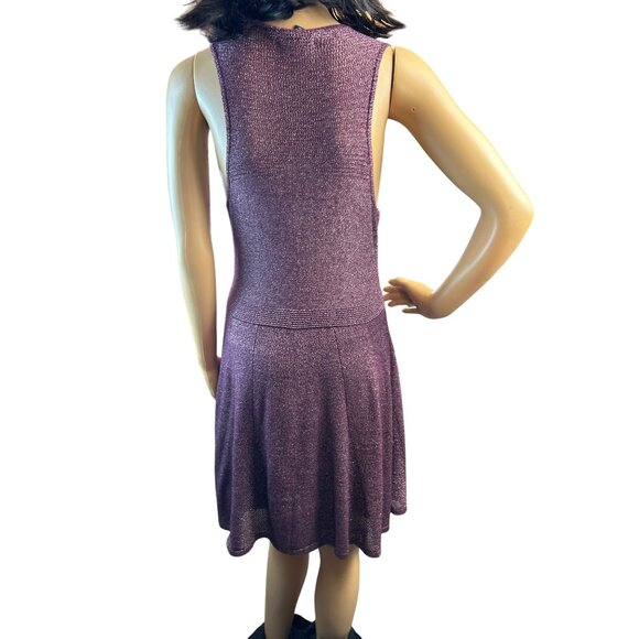 American Eagle Sleeveless Metallic Knit Fit & Flare Mini Dress in Burgundy - Picture 4 of 5